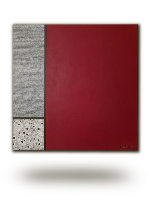 Peinture originale rouge Carré de Soie par l'artiste Chatti Karim