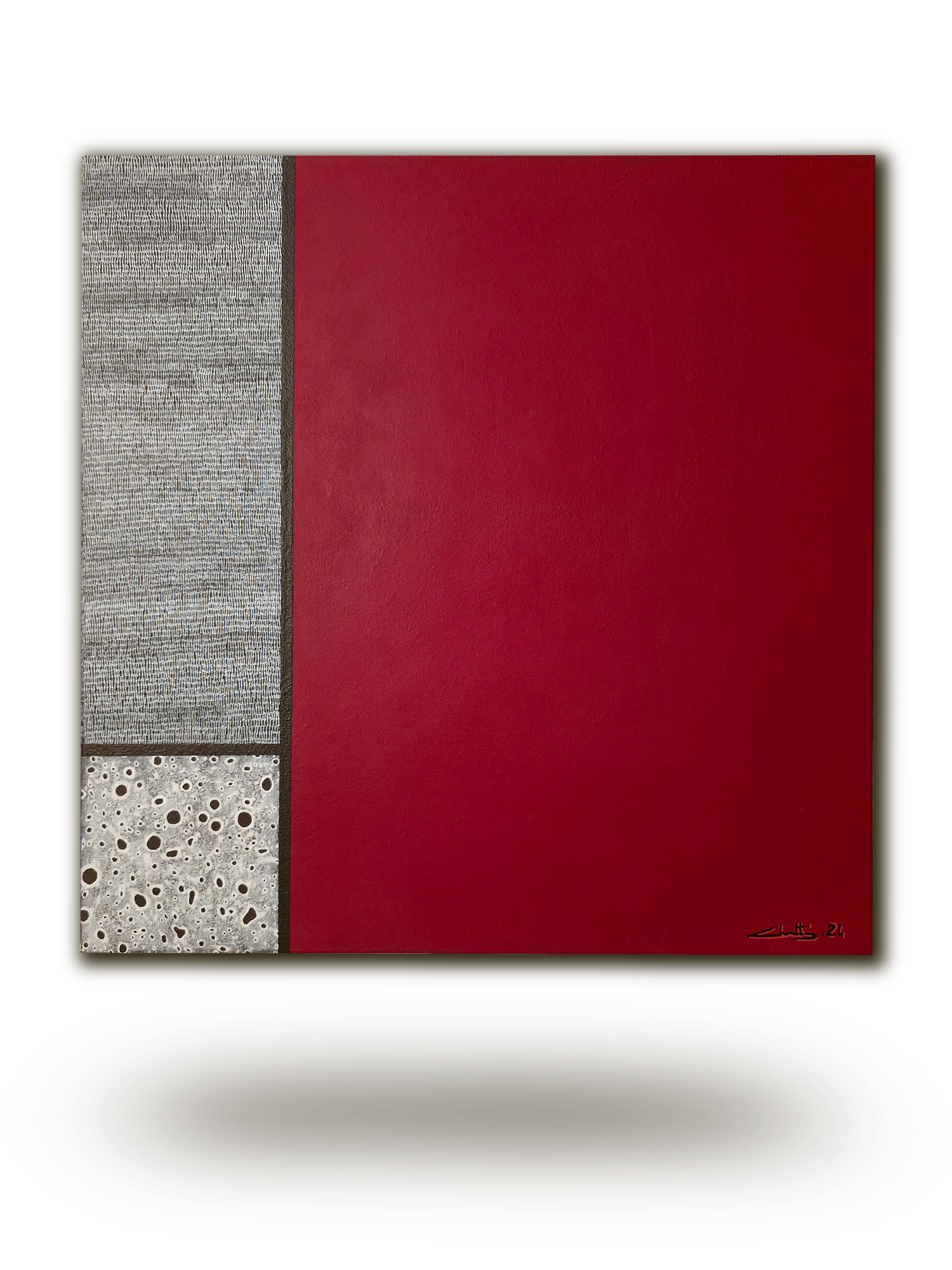 Peinture originale rouge Carré de Soie par l'artiste Chatti Karim