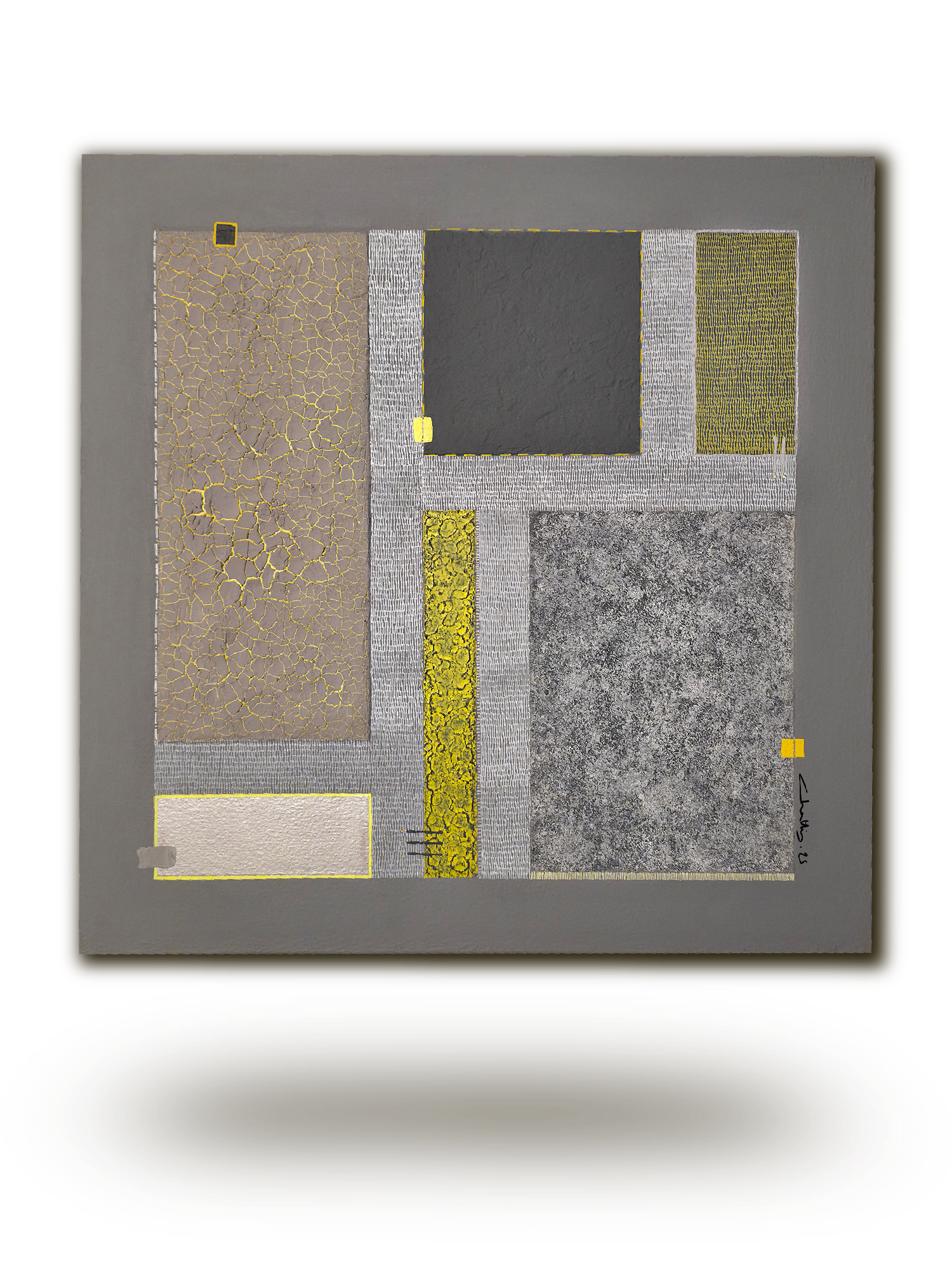 Peinture originale grise Rempart des Murmures par l'artiste peintre Karim Chatti