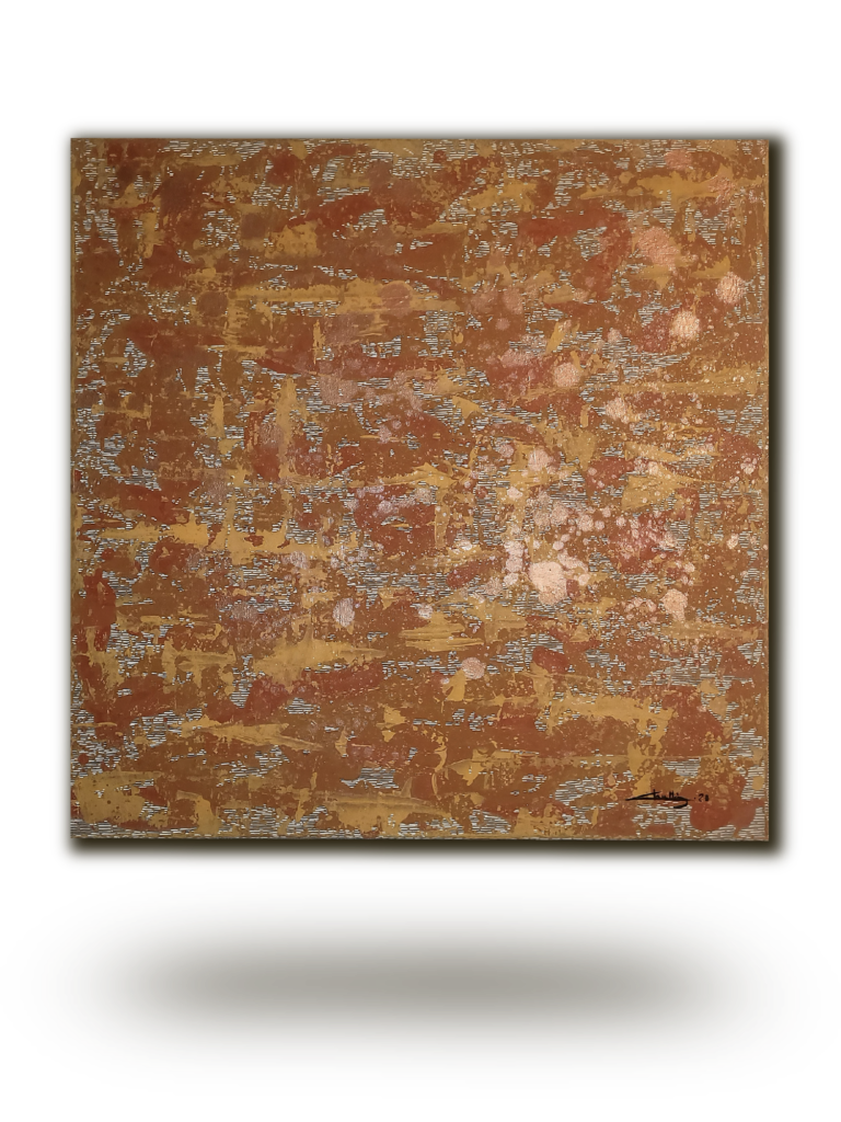 Peinture originale acrylique Terre de Sienne, art contemporain français, abstraction texturée jaune , rouge et orange.