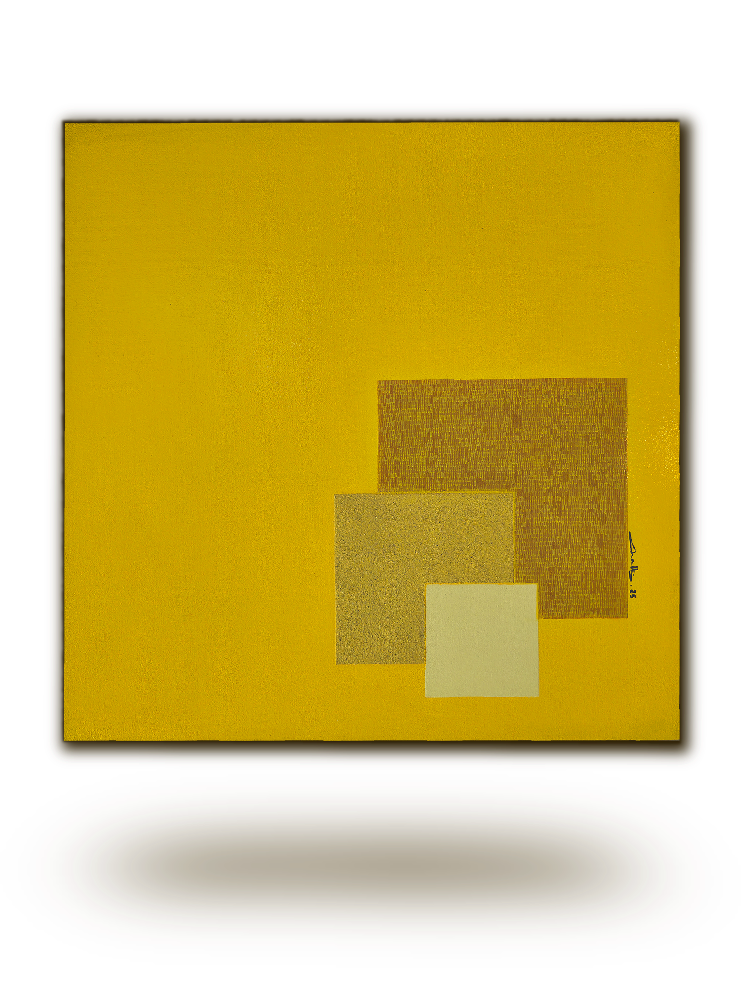 Incandescence soufrée — Peinture abstraite contemporaine jaune et or de Chatti Karim. Composition géométrique aux nuances de jaunes et ocre . Texture acrylique et matière sur toile. Collection L'Invisible. Art contemporain français.