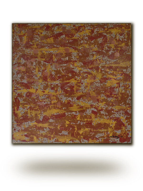 Peinture abstraite Terre de Sienne de Chatti Karim. Art contemporain français. Composition riche en textures acryliques et médiums, dominée par les tons rouges brique, ocres et blanc. Œuvre originale sur toile.