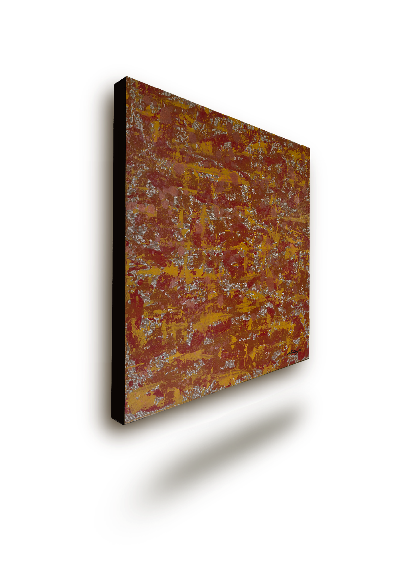 Terre de Sienne — Peinture abstraite contemporaine de Chatti Karim. Composition dominée par les tons rouille, ocre et blanc. Texture riche, effets de craquelure et matière empâtée sur châssis 3D. Collection L'Invisible.
